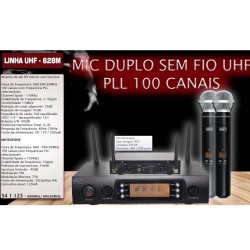 MICROFONE UHF DUPLO SEM FIO PLL 100 CANAIS