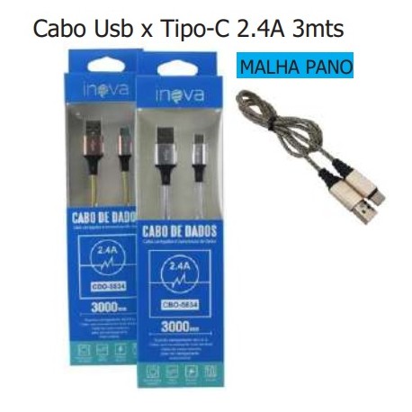 CABO USB X TIPO-C 2.4A 3mts