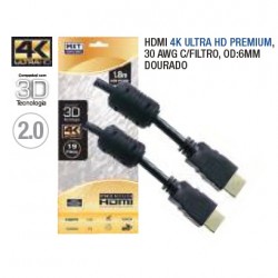 CABO HDMI PREMIUM 2.0 1,8M ULTRAHD 4K 30 AWG OD 6MM 19 FIOS GOLD COM FILTRO